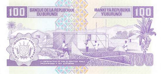 Burundi p37a 100 Francs 1993